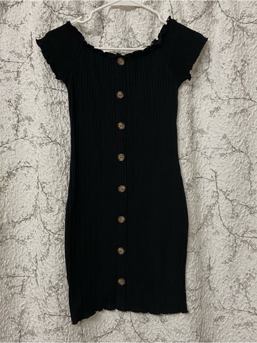 No Boundaries Black Ribbed Button-Front Midi Dress size XS